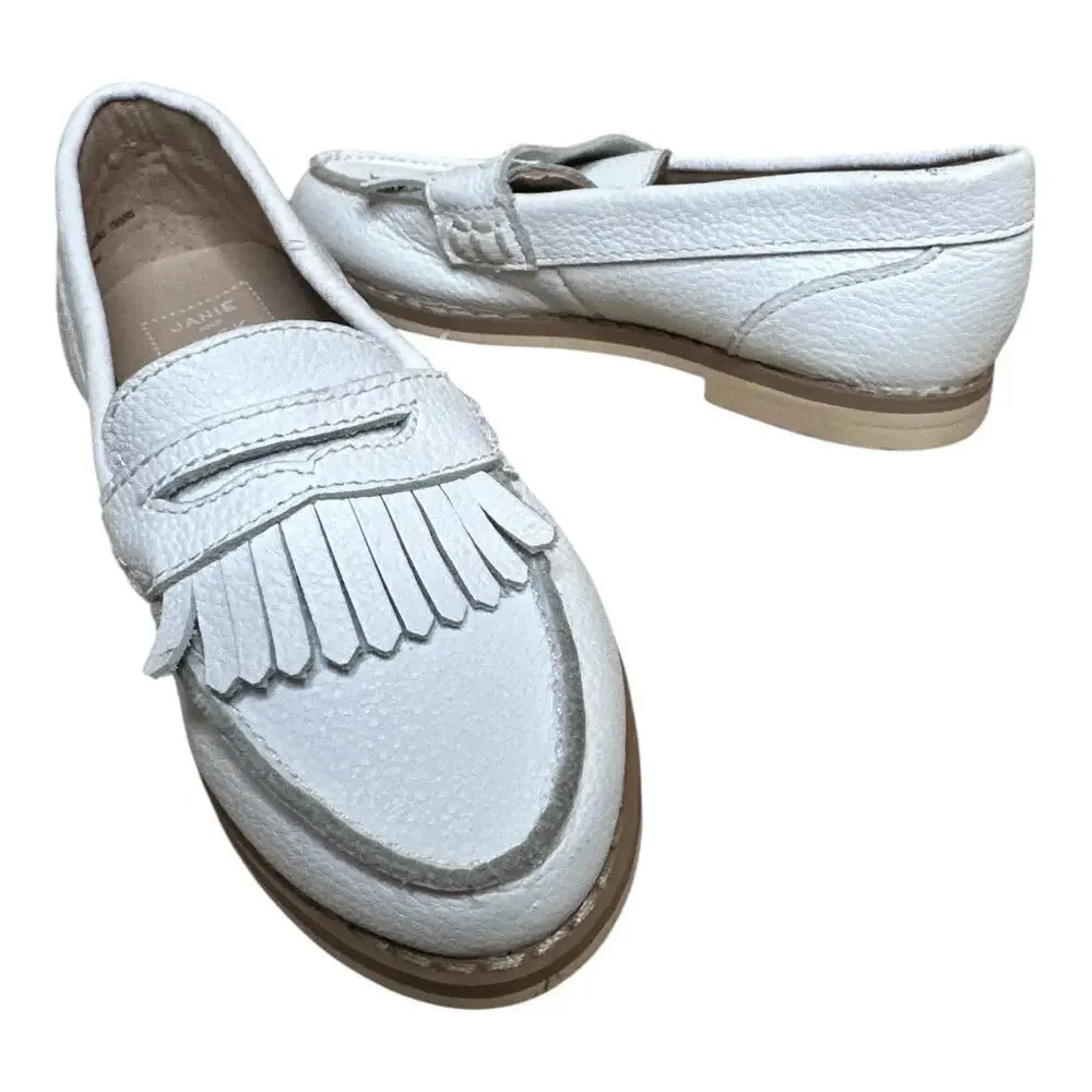 JANIE AND JACK White Leather Fringe Loafer Flats Toddler Size 6